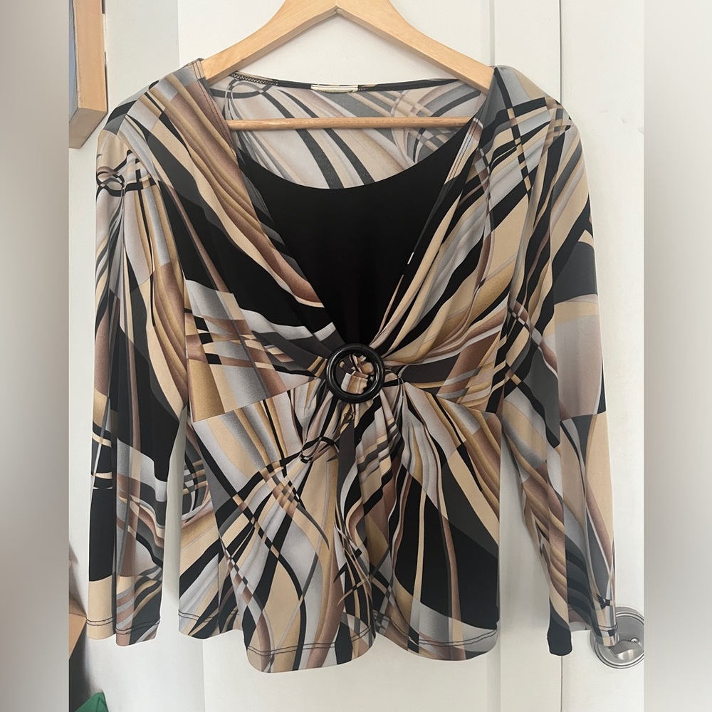 #18 Y2K vintage swirl beige, brown, black long sleeve top with built in tank